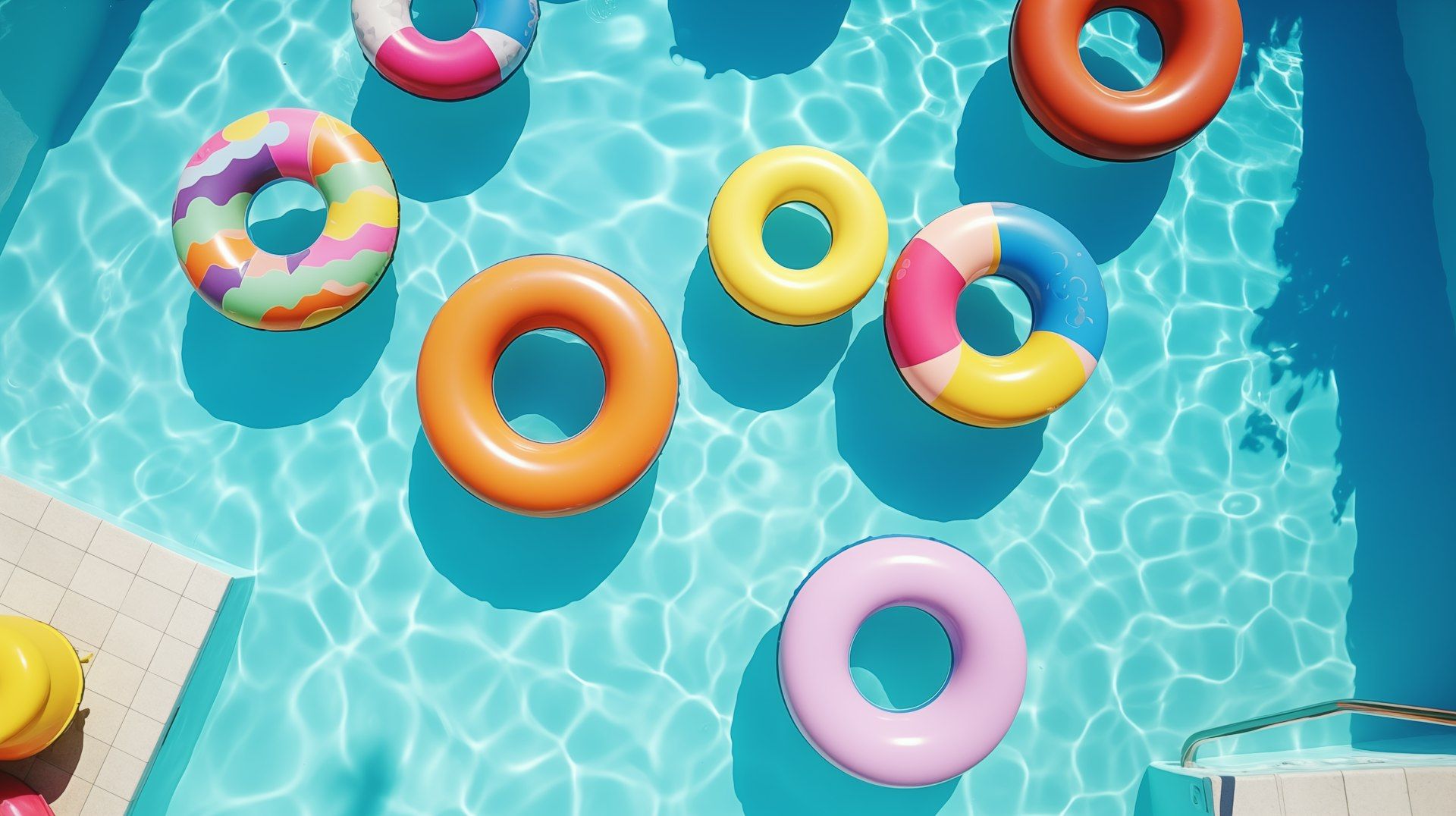 Bouées de natation colorées dans une piscine